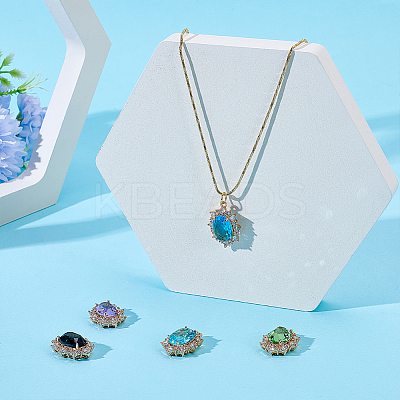 5Pcs 5 Colors Brass Glass Clear Cubic Zirconia Pendants KK-WR0001-66-1