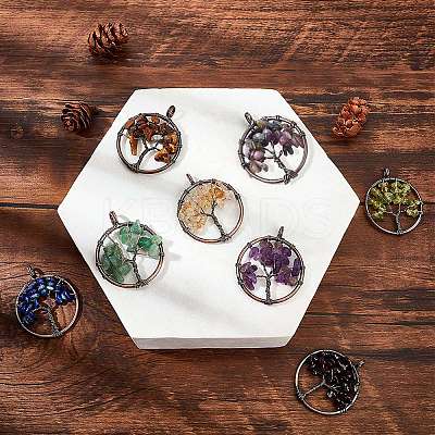 8Pcs 8 Colors Gemstone Pendants G-SC0002-21R-1