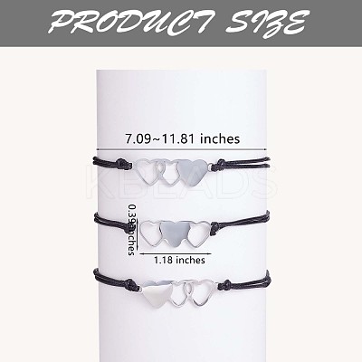 3Pcs 3 Style 430 Stainless Steel Heart Link Bracelets Set JB715A-1