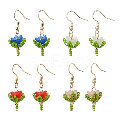 Flower Handmade Glass Seed Beads & Acrylic Beads Dangle Earrings EJEW-MZ00359-1