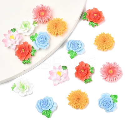 24Pcs 6 Styles Opaque Resin Flowers Cabochons RESI-FS0002-16-1