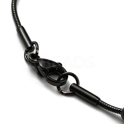 304 Stainless Steel Round Snake Chain Necklace with Oval Beaded NJEW-E098-04EB-1