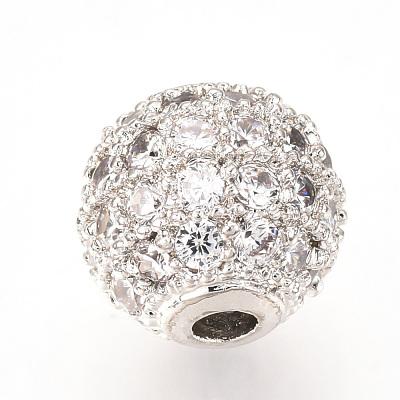 Brass Micro Pave Cubic Zirconia Beads ZIRC-Q013-12mm-142P-1