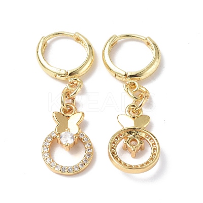 Clear Cubic Zirconia Ring with Butterfly Dangle Hoop Earrings EJEW-B017-08G-1