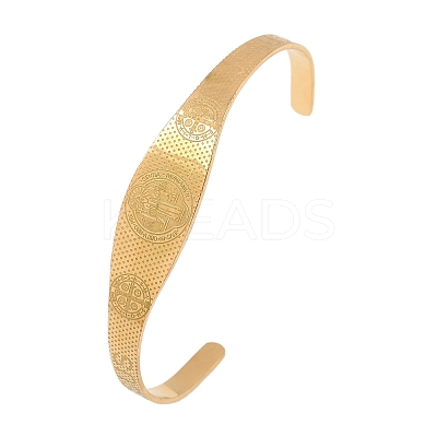 Saint Benedict Religion 304 Stainless Steel Cuff Bangles for Women BJEW-S181-01G-1