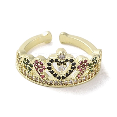 Brass Micro Pave Cubic Zirconia Open Cuff Rings RJEW-M170-10G-1