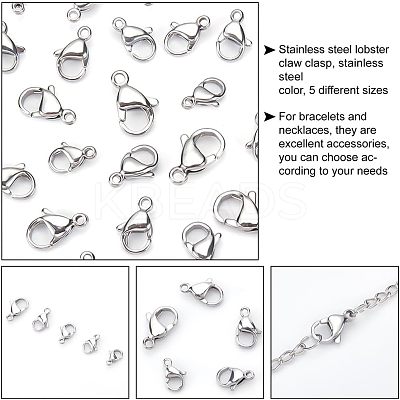 50Pcs 5 Style Stainless Steel Lobster Claw Clasps STAS-UN0029-87-1