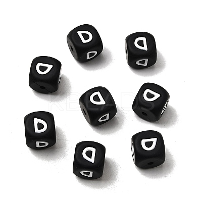 20Pcs Black Cube Letter Silicone Beads 12x12x12mm Square Dice Alphabet Beads with 2mm Hole Spacer Loose Letter Beads for Bracelet Necklace Jewelry Making JX433D-1