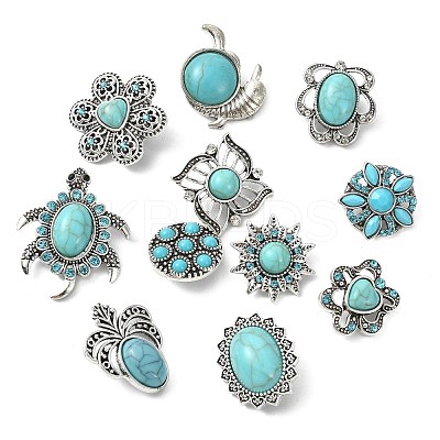 12Pcs 12 Styles Alloy Rhinestone & Resin Imitation Turquoise Snap Buttons BUTT-CJ0001-04-1