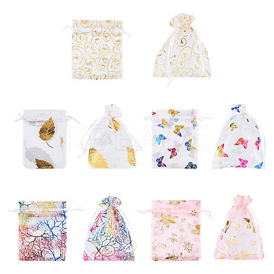 50Pcs 5 Styles Hot Stamping Organza Gift Bags OP-TA0001-03-1
