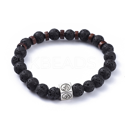 Natural Lava Rock Stretch Bracelets BJEW-JB04492-01-1