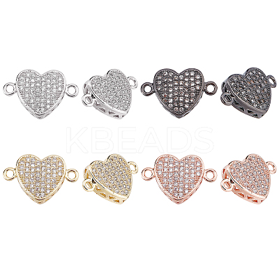 8Pcs 4 Colors Brass Micro Pave Clear Cubic Zirconia Connector Charms ZIRC-CA0001-20-1