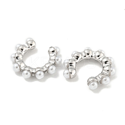 Rack Plating Brass Plastic Pearl Beads Cuff Earrings for Women EJEW-I302-01P-1
