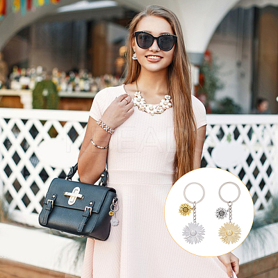 16Pcs 2 Colors Sunflower Alloy Pendant Keychain KEYC-FH0001-34-1