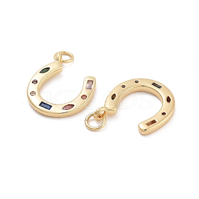 Horseshoe Rack Plating Brass Micro Pave Cubic Zirconia Pendants KK-G512-26G-1