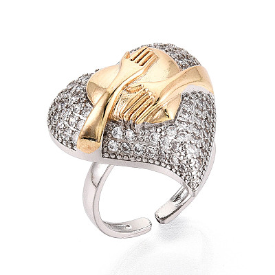 Brass Micro Pave Cubic Zirconia Adjustable Open Cuff Rings for Women RJEW-N051-05GP-1
