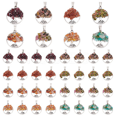 8Pcs 8 Styles Natural & Synthetic Mixed Stone Chip Pendants G-PH0002-14-1