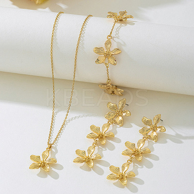 Flower Alloy Pendant Necklace & Stud Dangle Earring & Link Bracelets Sets FS-WG57773-02-1