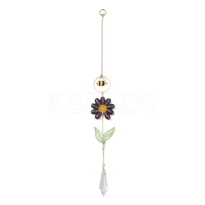 Alloy Enamel Bee & Glass Flower Crystal Suncatcher HJEW-TA00475-01-1
