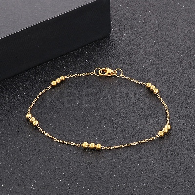 304 Stainless Steel Round Beaded Link Chain Bracelets for Women BJEW-D033-01G-1