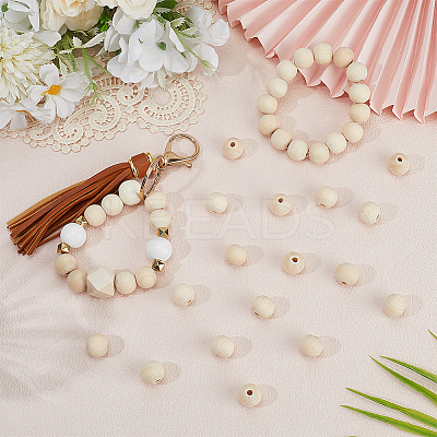 Natural Unfinished Wood Beads WOOD-SP0001-62E-1