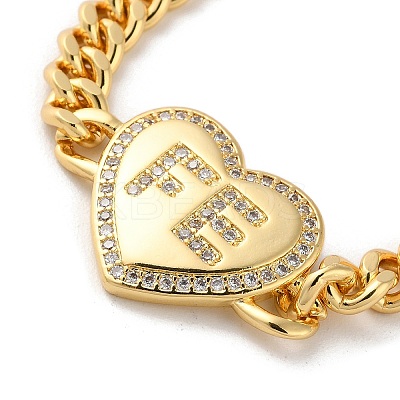 Brass Micro Pave Clear Cubic Zirconia Heart Cuban Link Chains Bracelets for Women BJEW-M322-01G-1