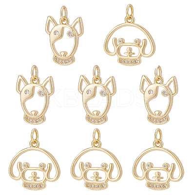 8Pcs 2 Style Brass Micro Pave Clear Cubic Zirconia Pendants KK-BC0010-32-1