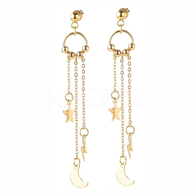 304 Stainless Steel Star & Moon & Lighting Bolt Dangle Stud Earrings EJEW-JE04908-1
