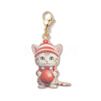 6Pcs 6 Styles Christmas Cat Alloy Enamel Pendant Decorations HJEW-JM02420-1