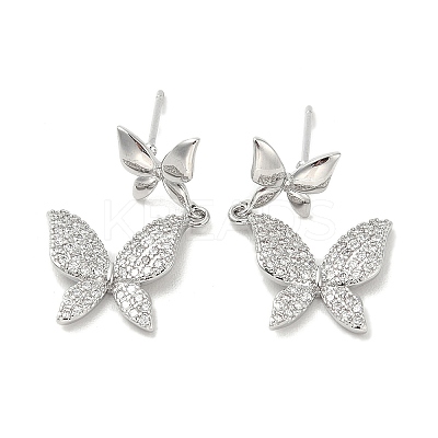 Rack Plating Brass Micro Pave Clear Cubic Zirconia Stud Earrings for Women EJEW-M260-13P-C-1