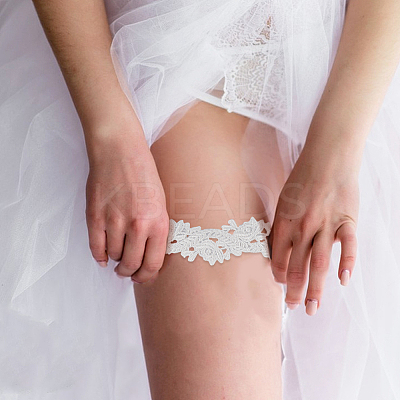 Flower Pattern Polyester Lace Elastic Bridal Garters AJEW-WH0470-01-1