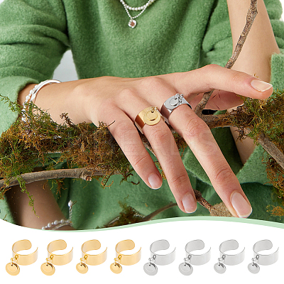8Pcs 4 Style 304 Stainless Steel Open Cuff Rings Set RJEW-AB00010-1