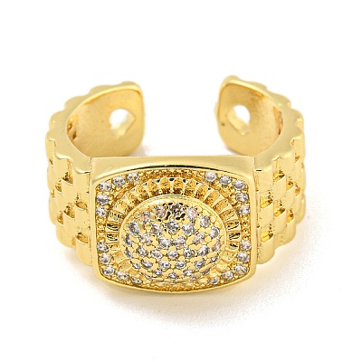 Square Clear Cubic Zirconia Open Cuff Ring RJEW-L121-016G-1
