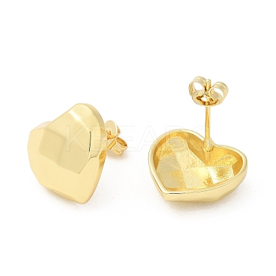 Brass Faceted Heart Stud Earrings for Women EJEW-K248-10G-1
