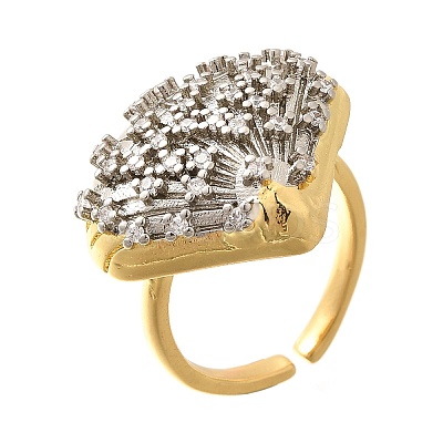 Brass Micro Pave Clear Cubic Zirconia Cuff Rings RJEW-U035-11GP-1