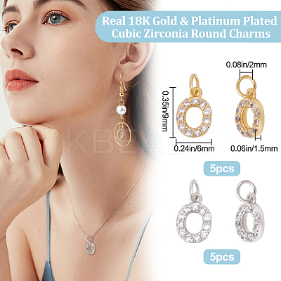 10Pcs 2 Colors Brass Micro Pave Grade AAA Cubic Zirconia Charms ZIRC-BBC0001-63-1