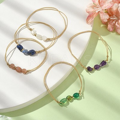 Mixed Natural White Moonstone & Agate & Amethyst & Sunstone & Lapis Lazuli Round Braided Beaded Bracelets for Women BJEW-JB09880-1