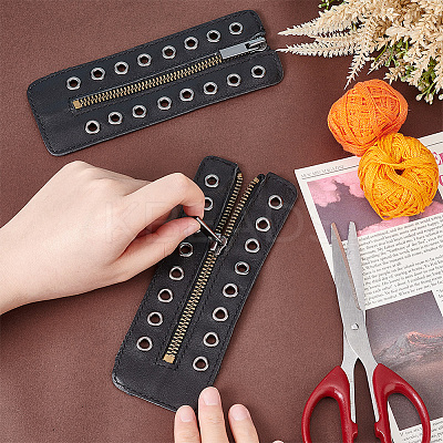 PU Leather Lace-in Boot Zipper Inserts DIY-WH0387-37B-01-1