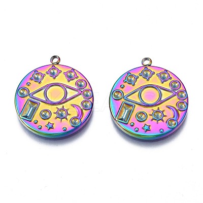 Rack Plating Rainbow Color 304 Stainless Steel Pendant Rhinestone Settings STAS-N098-037-1