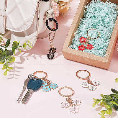 5Pcs 5 Colors Solid Color Sakura Enamel Keychain KEYC-CP0001-16-1