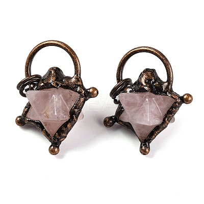 Natural Rose Quartz Merkaba Star Pendants G-C144-02R-03-1