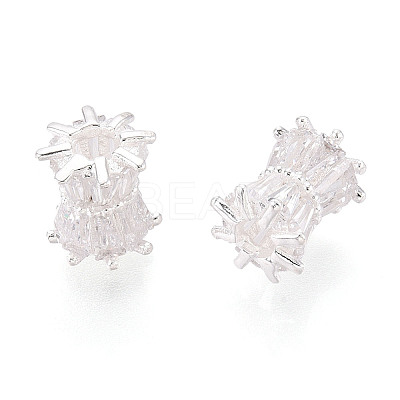 925 Sterling Silver Pave Clear Cubic Zirconia Drum Beads STER-T008-39S-1