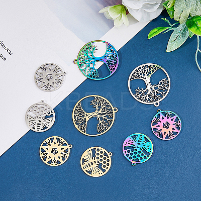 18Pcs 9 Style 304 Stainless Steel Pendant STAS-FH0001-77-1
