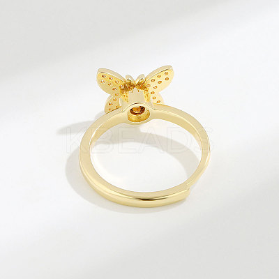 Adjustable Brass Pave Cubic Zirconia Enamel Rotating Finger Rings for Women FS-WGAC909-02-1