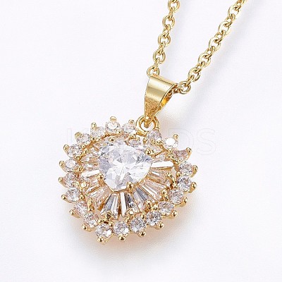 Brass Cubic Zirconia Pendant Necklaces NJEW-H486-03G-1
