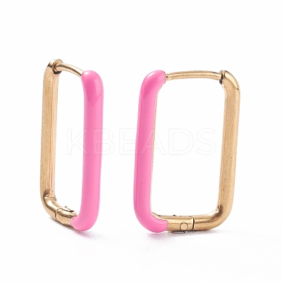 Two Tone 304 Stainless Steel Rectangle Huggie Hoop Earrings with Enamel for Women EJEW-C010-10-G-1