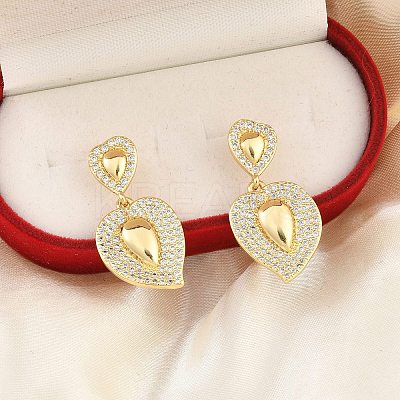 Brass Micro Pave Clear Cubic Zirconia Dangle Stud Earrings for Women LS-EJEW-F352-05G-02-1