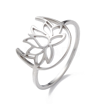 Non-Tarnish Hollow Out Lotus 304 Stainless Steel Finger Ring for Women LS-RJEW-E073-06P-1