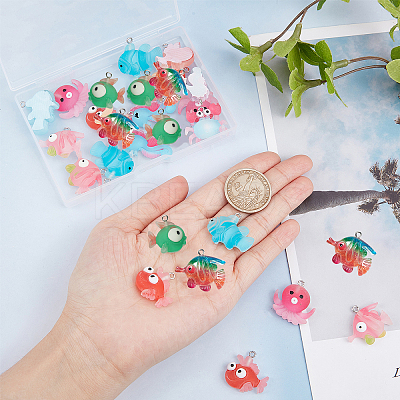 32Pcs 8 Styles Ocean Theme Opaque Resin Pendants RESI-SC0002-37-1