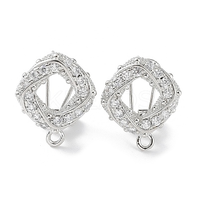 Hollow Rhombus Brass Micro Pave Cubic Zirconia Stud Earrings Finding KK-E083-05P-1